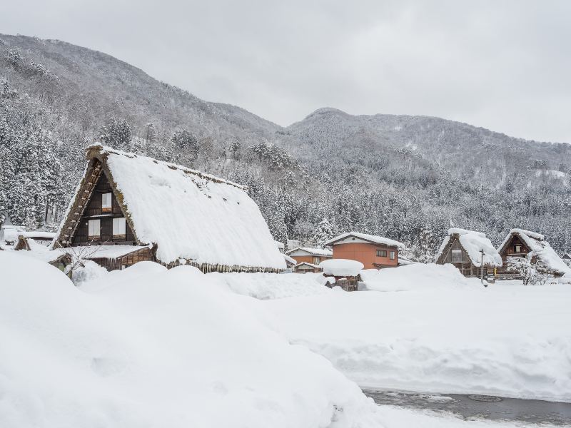 Tuyết phủ trắng ở Shirakawago